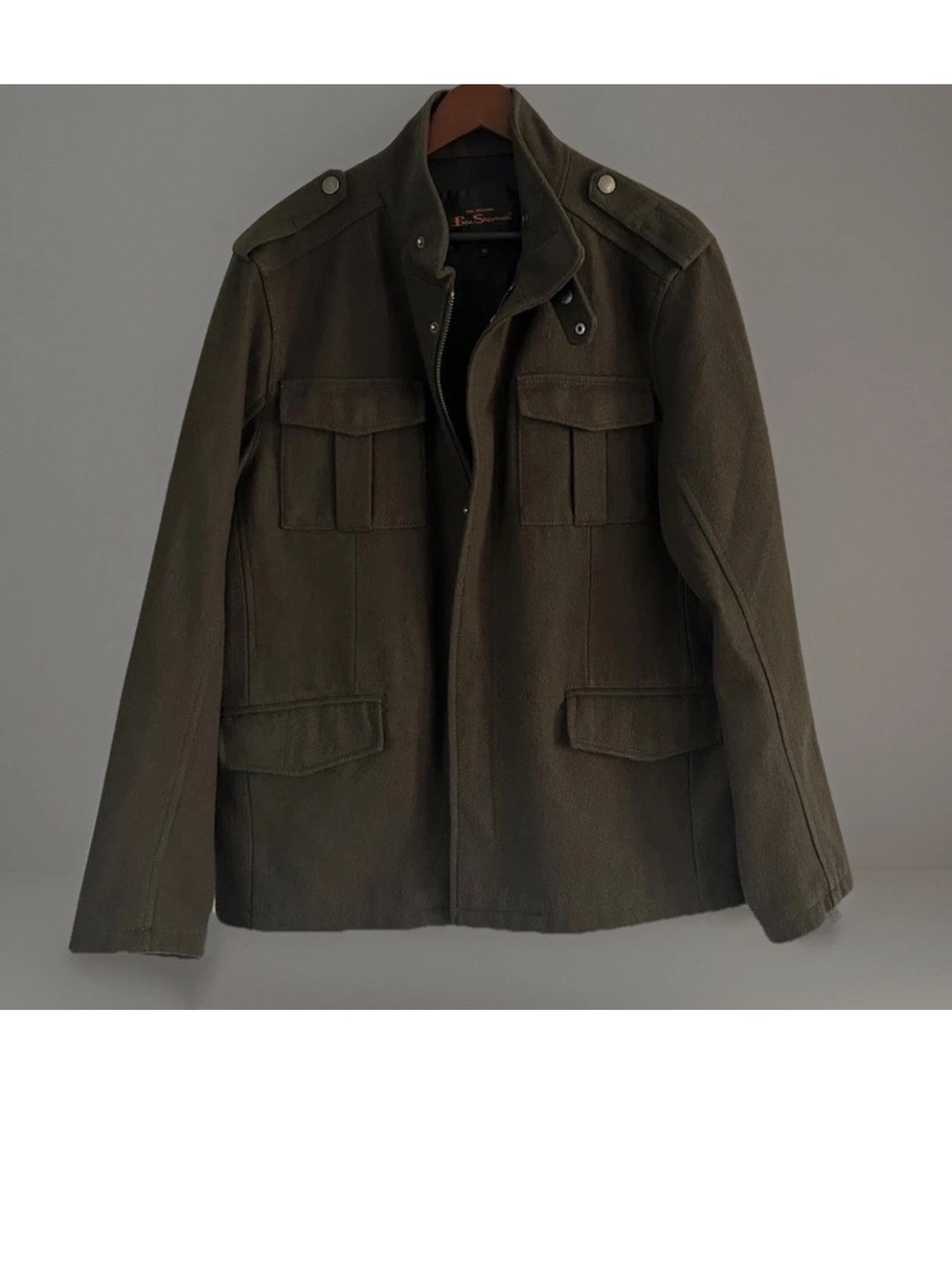 Ben Sherman Mens Olive Wool Blend Field Jacket Military Utility Coat XL